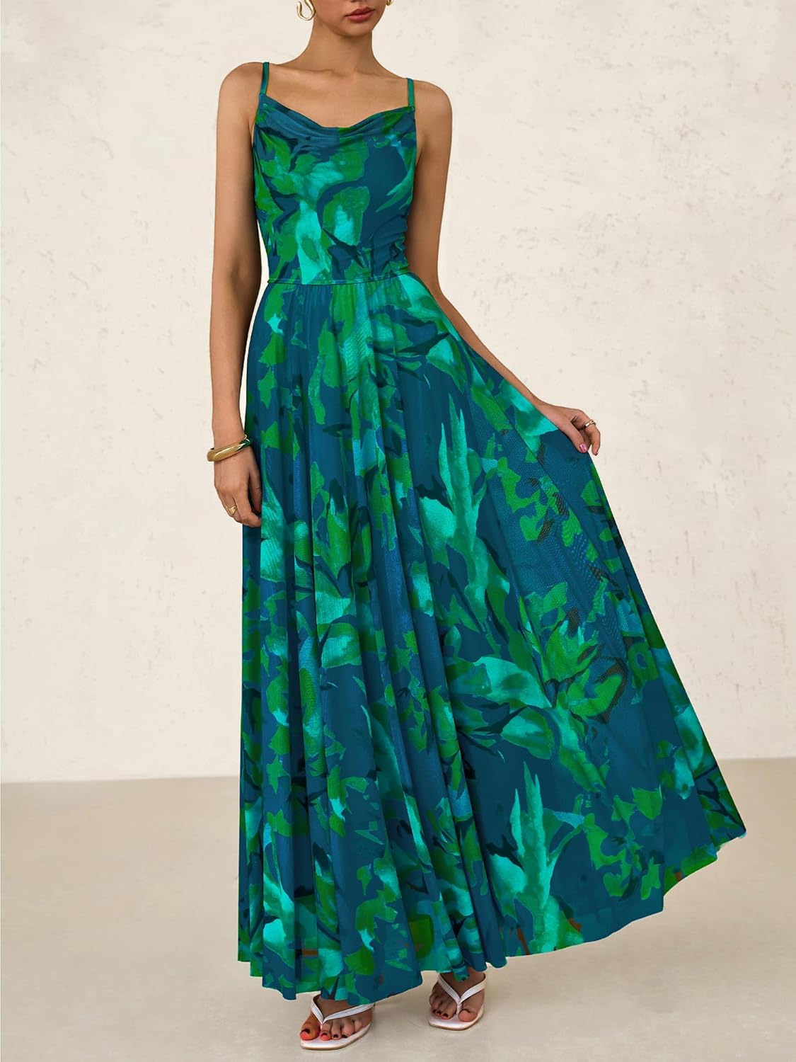 Women Floral Maxi Summer Dresses Elegant Spaghetti Strap Dress