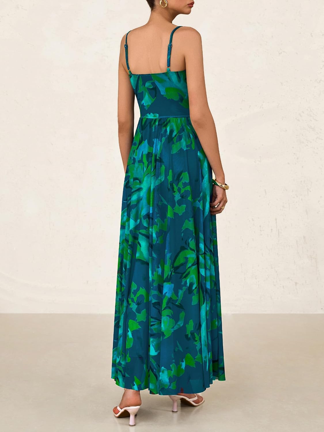 Women Floral Maxi Summer Dresses Elegant Spaghetti Strap Dress