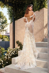 Beautiful Mermaid Off-the-shoulder Tulle Sweep Train Wedding Dress