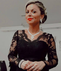 Black Lace V-neck Long Sleeve Satin Mother Of The Bride Dress Babyonlines 