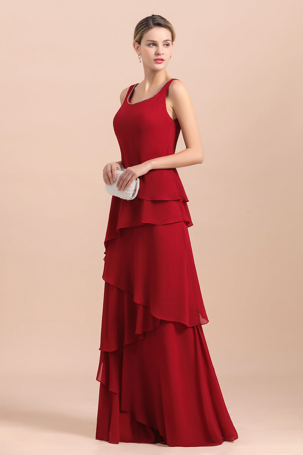 Cascading Ruffles Red Chiffon Mother Of The Bride Dresse with Jacket Babyonlines 