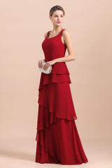 Cascading Ruffles Red Chiffon Mother Of The Bride Dresse with Jacket Babyonlines 