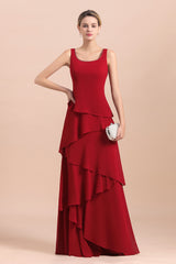 Cascading Ruffles Red Chiffon Mother Of The Bride Dresse with Jacket Babyonlines 