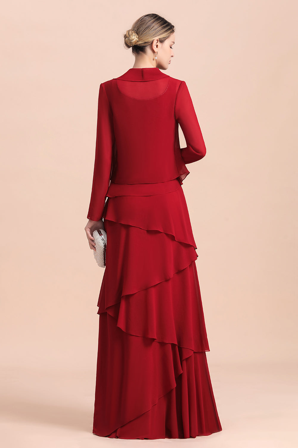 Cascading Ruffles Red Chiffon Mother Of The Bride Dresse with Jacket Babyonlines 