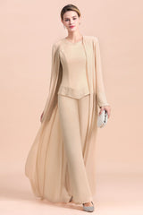Champagne Long Sleeve Mother Of The Bride Jumpsuit with Long Jacket Babyonlines 