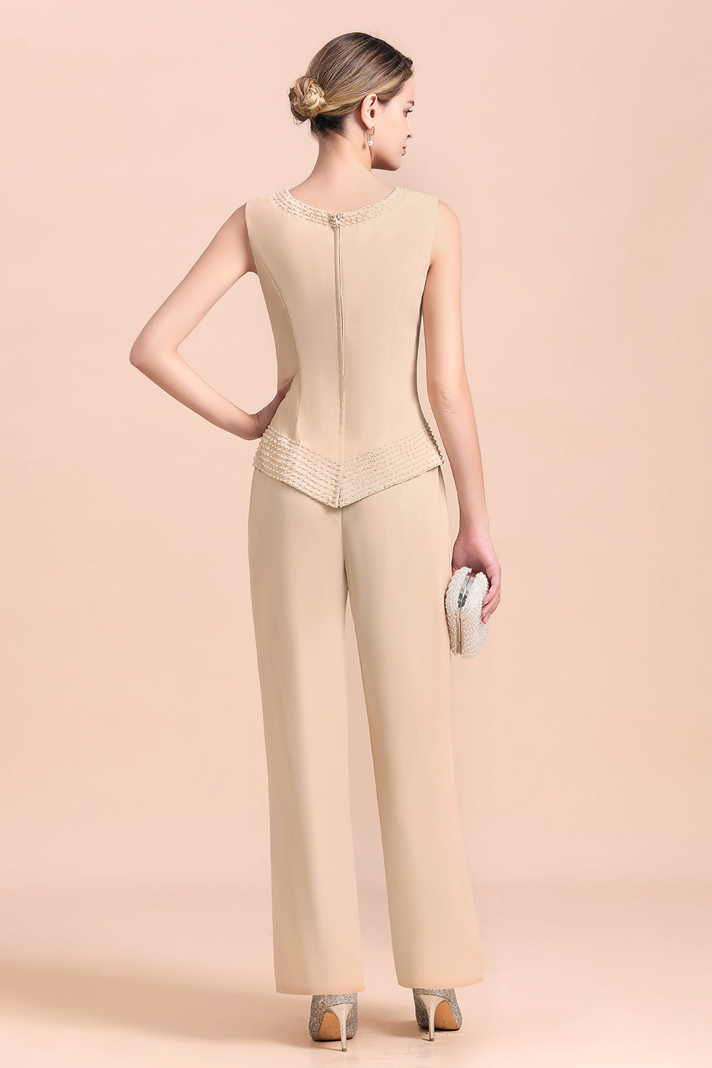 Champagne Long Sleeve Mother Of The Bride Jumpsuit with Long Jacket Babyonlines 