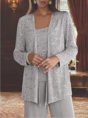 Sequined Chiffon Pantsuits for the Mother of the Bride with Jacket