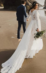 Modest Long Sleeve Simple Wedding Dress Lace Boho Courthouse Bridal Gown