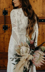 Boho Bell Long Sleeve Wedding Dress Vintage Lace Casual Bridal Gown