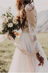 Boho Country Elopement Wedding Dress Western Long Sleeve Modest Vintage Bridal Gown