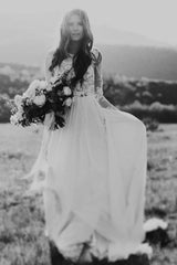 Boho Country Elopement Wedding Dress Western Long Sleeve Modest Vintage Bridal Gown