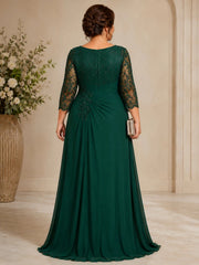Dark Green V Neck Lace A Line Floor Length Mother of the Bride Gown