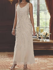 Sheath Column V Neck Ankle Length Mother of the Bride Dress with Jacket and Sequins Beading