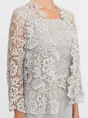 Chiffon Square Neck Floor Length Mother of the Bride Pantsuits with Jacket and Split Side
