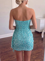 Sheath Column Sweetheart Sequin Homecoming Dress with Sash, Corset Detail and Back Zipper