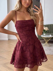 Floral Chiffon A Line Princess Mini Homecoming Dress with Spaghetti Straps Sleeveless