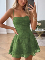Floral Chiffon A Line Princess Mini Homecoming Dress with Spaghetti Straps Sleeveless