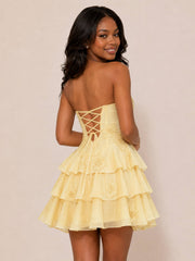 Floral Embroidery Strapless Corset Mini Homecoming Dress