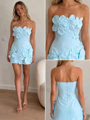 Satin Strapless Mini Homecoming Dress with 3D Floral Appliques