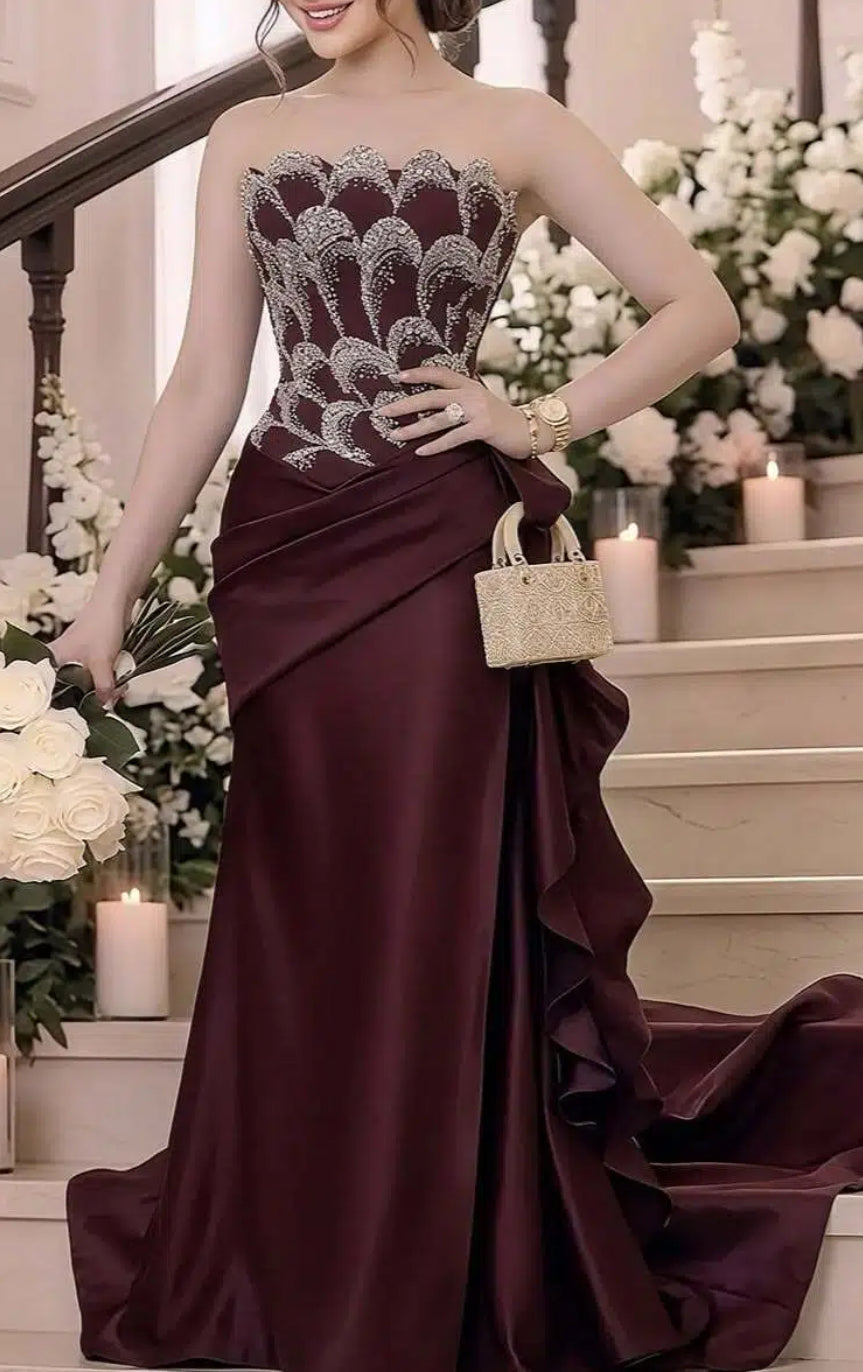 Beaded Fairytale Mikado Evening Gown With Dramatic Train