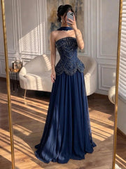 Nude Beaded Chiffon Luxury Evening Dress