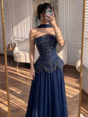 Nude Beaded Chiffon Luxury Evening Dress