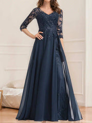 A Line Princess V Neck Half Sleeves Floor Length Sequin Mother of the Bride Dress