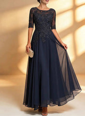 Navy Lace Midi Mother of the Bride Formal Dress