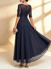 Navy Lace Midi Mother of the Bride Formal Dress