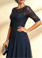 Navy Lace Midi Mother of the Bride Formal Dress