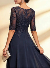 Navy Lace Midi Mother of the Bride Formal Dress