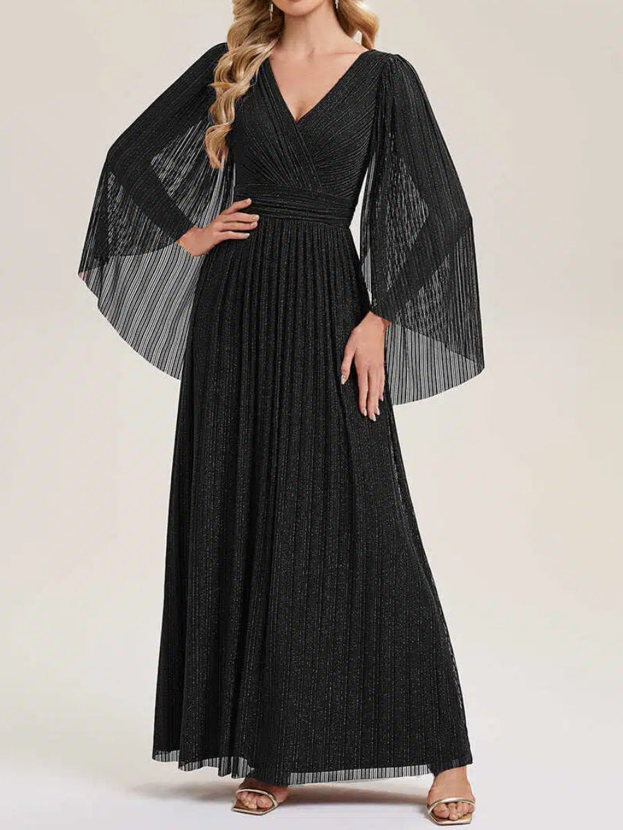 Glittery Empire Waist Batwing Sleeve Mother of the Bride Formal Dress