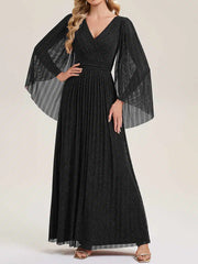 Glittery Empire Waist Batwing Sleeve Mother of the Bride Formal Dress