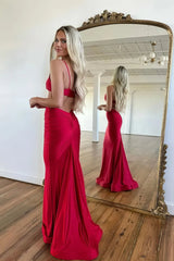 Simple Red Spaghetti Strap Long Mermaid Prom Dress