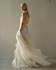 Chic Beige Pleated Strapless Contrast Color Stitching Prom Dress