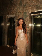 Square Neck Sleeveless Beaded Mermaid Prom Dress