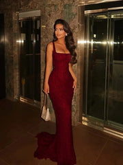 Square Neck Sleeveless Beaded Mermaid Prom Dress