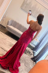 Strapless Beaded Split Prom Dress with Bow Neckline