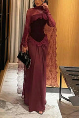 High Neck Long Sleeve Lace Sheath Evening Dress
