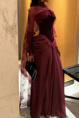 High Neck Long Sleeve Lace Sheath Evening Dress