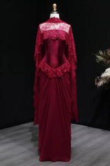 High Neck Long Sleeve Lace Sheath Evening Dress