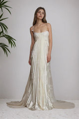Satin Spaghetti Strap Long Prom Dress with Appliques