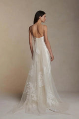 Satin Spaghetti Strap Long Prom Dress with Appliques