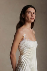 Satin Spaghetti Strap Long Prom Dress with Appliques