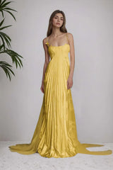 Satin Spaghetti Strap Long Prom Dress with Appliques