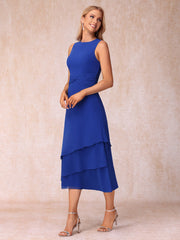 Sheath Column Scoop Sleeveless Mother of the Bride Dress with Ruched Details and Matching Jacket