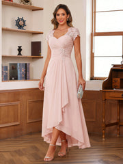 Mother of the Bride A Line Princess Dress Sweetheart Short Sleeves with Appliques and Ruffles