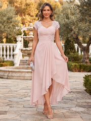 Mother of the Bride A Line Princess Dress Sweetheart Short Sleeves with Appliques and Ruffles