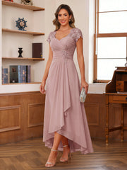Mother of the Bride A Line Princess Dress Sweetheart Short Sleeves with Appliques and Ruffles
