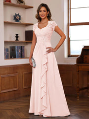 A Line Princess Sweetheart Neck Short Sleeves Mother of the Bride Dress with Appliques and Ruffles